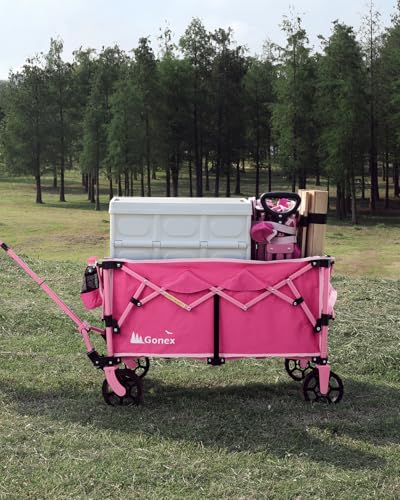 Gonex 38" L Collapsible Wagon Cart Foldable, 220L Folding Utility Cart Pink - color: Pink