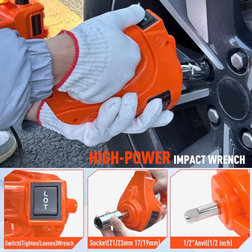 ROGTZ Electric Car Jack Kit 5T Hydraulic Impact Wrench Tire Inflator Pump - color: Orange+Wrench