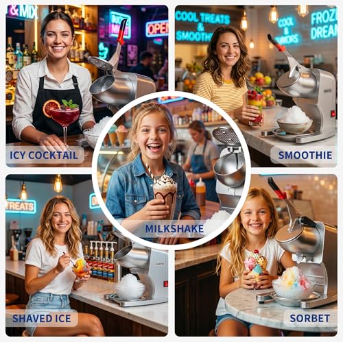 Electric Ice Crusher Shaved Ice Machine, 250 LBS/h High Output 350W Snow Cone Maker, 20000RPM 4 Stainless Steel Blades, 4.13" Large Feed Inlet, Stainless Steel Ice Shaver for Bar, Cafe, Restaurant
