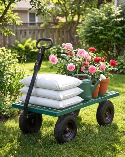 Garvee Versatile Outdoor Utility Cart-1000LBS Heavy-Duty, 13" All-Terrain Pneumatic Tires, Vehicle-Connectable, Easy Maneuverable Lawn Cart with Removable Mesh Panels for Gardening & Landscaping,Green - color: Green