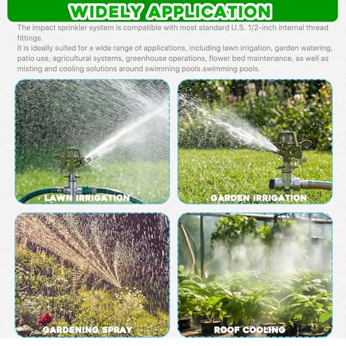 2 Pack Zinc Alloy Impact Lawn Sprinklers with Stand Spike 360° - color: green
