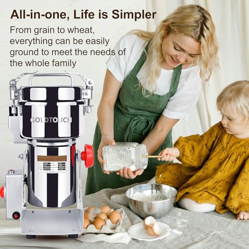 Goldtouch 750g High-Speed Electric Grain Mill Grinder, 2800W 110V Stainless Steel Flour Mill Makes Gluten Free Flours, Grain Mill for Home and Commercial Use - size: 750g