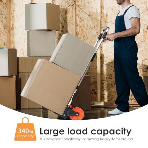 Teprovo Dolly Cart, 340lb Aluminum Folding Hand Truck with Swivel Handle, Heavy Duty Utility Dolly Foldable Trolley with Elastic Cord, 7 Inch Wheels for Moving, Warehousing, Shopping and More