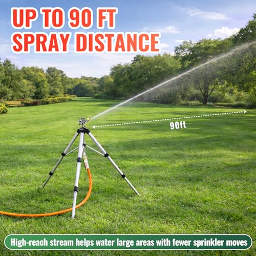 YAMATIC Impact Sprinkler, 21-50in Height Adjustable Tripod Base, 1 PCS