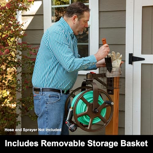 Liberty Garden Single Arm Navigator Hose Reel with Pull Up Latch, Bronze - style: Single Arm, Pull up Latch, Bronze