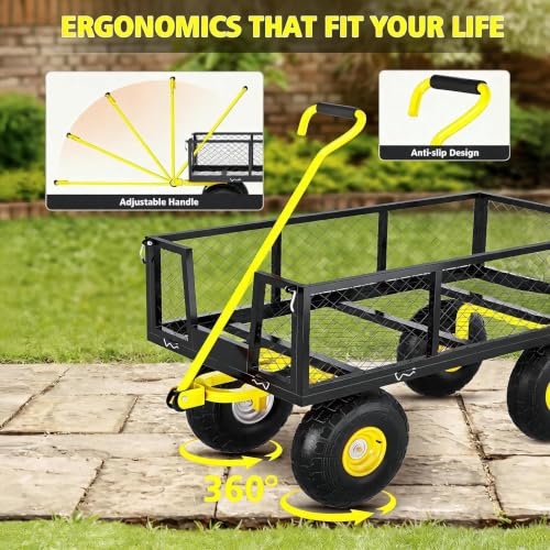 Steel Garden Cart 900 Lbs Heavy Duty Garden Wagon Cart on Wheels - color: Black Yellow, size: 900LBS
