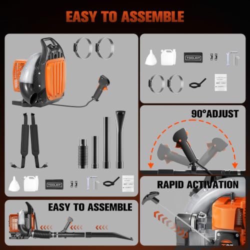 TDH Backpack Leaf Blower,2-Stroke Backpack Blowers with 665 CFM & 205 MPH - color: G-Orange