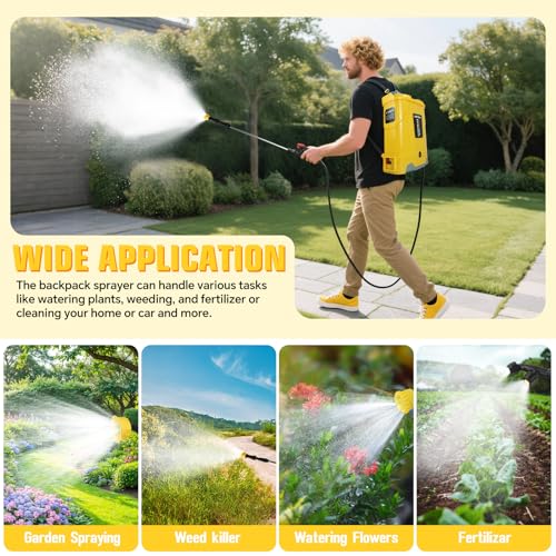 Battery Powered Backpack Sprayer Compatible with DeWalt 20V Battery, 5.3 Gallon,100 PSI Electric Garden Sprayer, Weed Lawn Sprayer with Telescopic Wand, 4 Nozzles, 3.0 Ah Battery & Charger Included