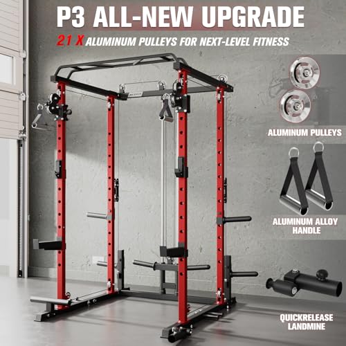 RitFit PPC-P3 Power Cage with Cable Crossover System, 1200LB Capacity - color: Red, style: Power cage only rack