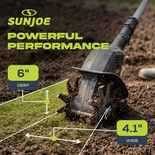 Sun Joe Cordless Garden Tiller & Cultivator with Telescopic Pole, Auxiliary Handle & 6-Inch Steel Blades, 24V, Tool Only - Heavy-Duty Tilling Machine for Lawn, Yard, and Gardening Care, 24V-TLR-CT - style: Cordless; 6.3-Inch, 24-Volt, Tool Only (Battery +