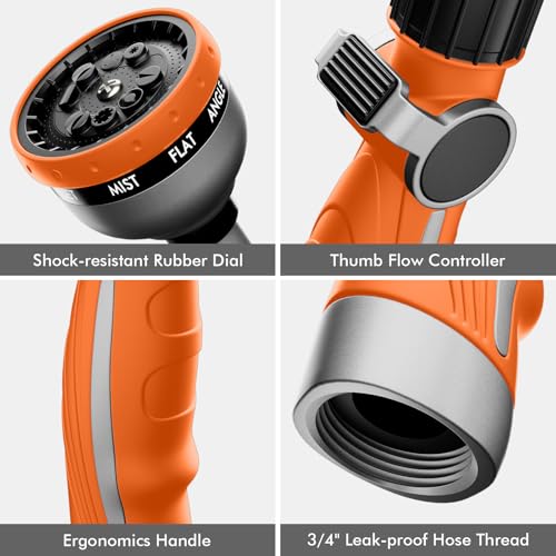 RESTMO Watering Wand Heavy Duty, 15-Inch Long Hose Nozzle Sprayer - color: Orange