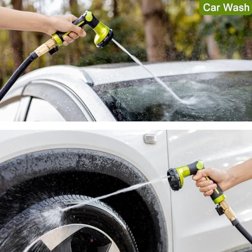 FANHAO Garden Hose Nozzle Heavy Duty, 100% Metal Water Hose Sprayer with 8 Spray Patterns, High Pressure Spray Nozzle Thumb Control On Off Valve for Lawn & Plant Watering, Car & Pet Washing - Green - color: Green