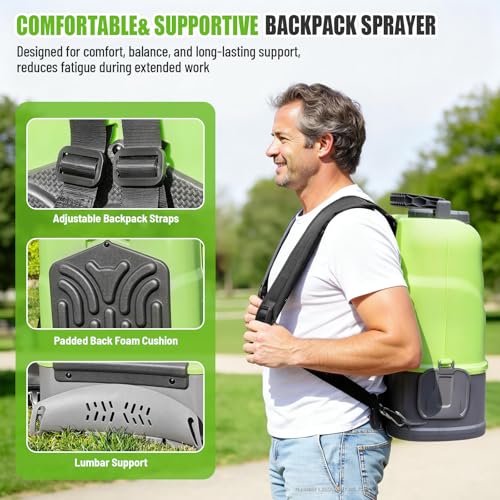 VAXMAY Battery Powered Backpack Sprayer 5.2 Gallon, 120 PSI Electric Garden Sprayer Compatible with DeWalt 20V Battery, Weed Yard Sprayer with 2 Wands, 5 Nozzles, 2.6 Ah Battery & Charger Included - size: 5.2 Gallon