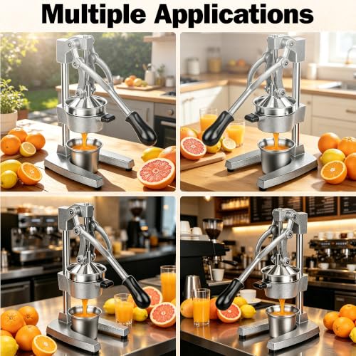 Cast Iron Orange Juicer Squeezer Hand Press Heavy Duty Countertop Squeezer Manual Citrus Juicer with Stainless Steel Cup for juicing oranges, lemons, pomegranates, limes, citrus, etcοΌsilveryοΌ - color: Silvery