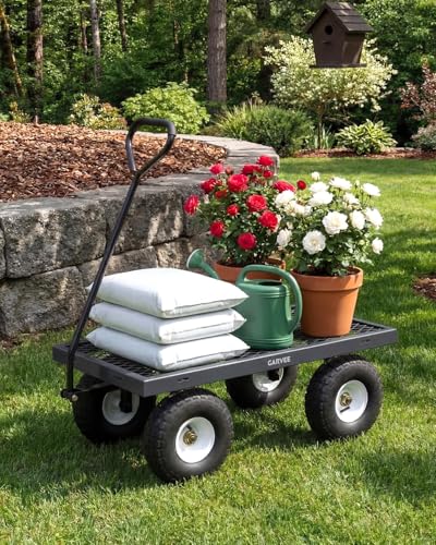 Garvee Versatile Outdoor Utility Cart - 400LBS Heavy-Duty, 10" All-Terrain Pneumatic Tires, Easy Maneuverable Lawn Cart with Removable Mesh Panels for Gardening & Landscaping, Grey - color: Gray