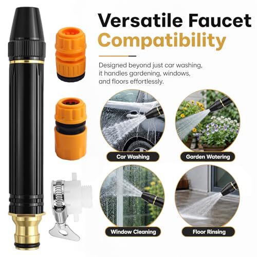 2026 Upgraded Home High Pressure Car Wash Water Gun,Adjustable High Pressure Water Cannon Nozzle Sprayer for Car Garden Driveway Washing,Portable Highs Pressures Hose Nozzle