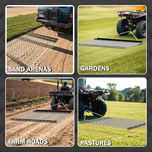 STIRLINGEAR 4'x5' Pre-Assembled Drag Harrow for ATV/UTV โ Heavy Duty Rust-Resistant Mesh Harrow for Gravel Driveway, Lawn, Field & Soil Leveling โ Steel Tow Behind Ground Leveler (Patent Pending)