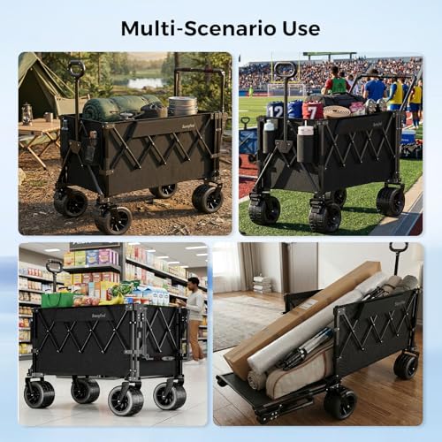 SUNNYFEEL 550LBS Push Pull Foldable Wagon with Tailgate & Big Wheels - color: Black