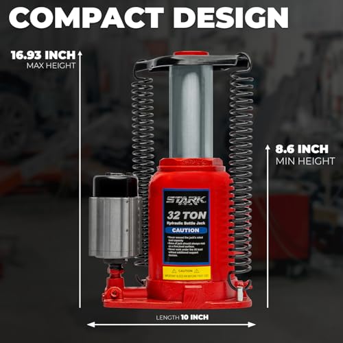 Stark USA 32-Ton Air Hydraulic Bottle Jack, 64,000 lb Capacity Low Profile Heavy Duty Manual & Air-Operated Bottle Jack with Handle for Trucks, Buses, RVs, Farm Equipment & Industrial Vehicles - size: 32 Ton Pneum Low Profile