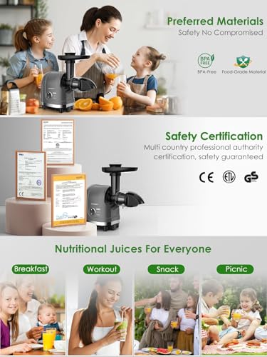 Masticating Juicer Machine 200W Slow Cold Press Extractor for Veggie/Fruit - color: Grey