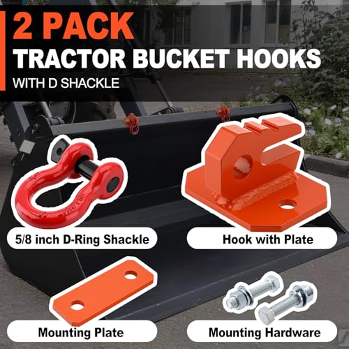 Tractor Bucket Grab Hook with 5/8" D-Ring Shackle 2 Pack