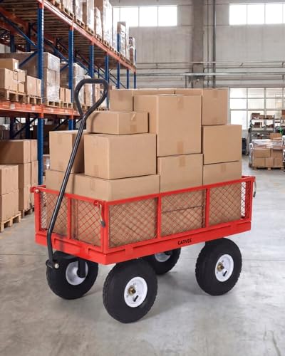 Steel Garden Cart Wagon Heavy Duty 400lb Removable Mesh Flatbed Yard Hauler