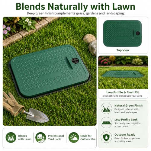13 x 20 Inch Jumbo Valve Box Lid Replacement (Outer: 21.45" x 15.35", Inner: 19.68" x 13.07"), Compatible with NDS 117C & Rain Bird VBJMBL, Heavy Duty Sprinkler Valve Box Cover (Green) - size: 14in