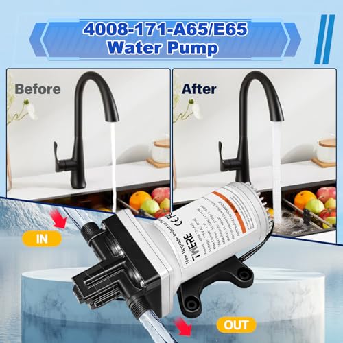 4008-171-A65/E65 RV Water Pump with Strainer,115V 55 PSI 3.0 GPM Camper Water Pump-1/2MNPT Connection,Fit for Camper,RV,Shower,Sprayer | Self Priming | On Demand Diaphragm | Quiet Operation - size: 115V 3.0GPM 55PSI