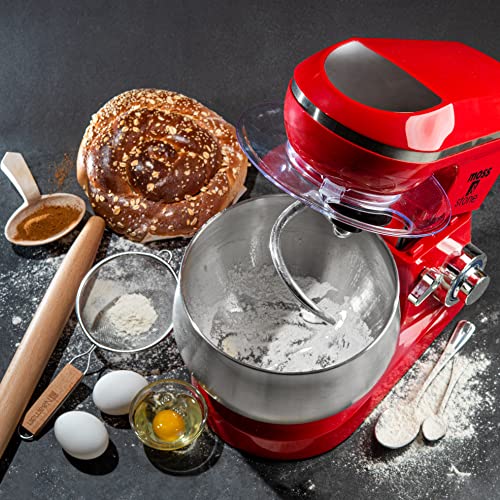 Moss & Stone Stand Mixer, 6 Speed Electric Mixer With 5.5 Quart Stainless Steel Mixing Bowl, Red Body Kitchen Mixer With Dough Hook, Whisk, Beater & Baking Spatula, Classic Food Mixer - color: Red