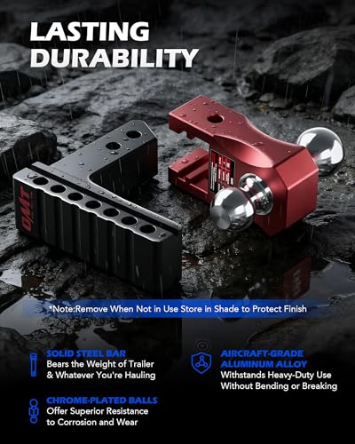 OMT Adjustable Trailer Hitch for 2 in. Receiver, Dual-Ball Mount Tow Hitch - color: Red, size: 2" Shank & 6" Drop