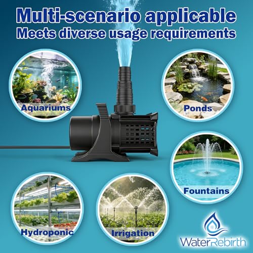 WaterRebirth Pond Pump, 5500GPH 325W Adjustable Flow Submersible Water Pump 18.7ft Max Lift, Copper Motor IPX8 Waterproof for Koi Pond, Waterfall, Fountain, Irrigation & Drainage - size: 5100GPH