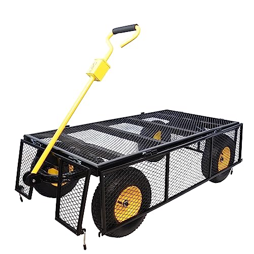 Big Garden Wagon Cart with 880 LBS Capacity, Heavy Duty Yellow & Black Utility Cart with Pneumatic Tires for Firewood, Yard Debris & Farm Transport, Yellow - size: 880 LBS