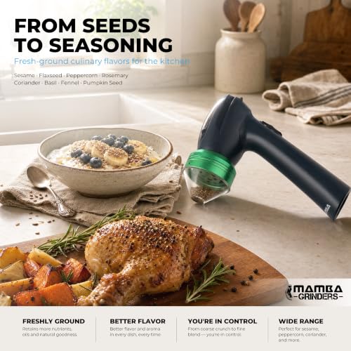 Mamba Original Electric Seed Grinder, USB-C Rechargeable Spice Mill, Gray - color: Anchor Gray & Green