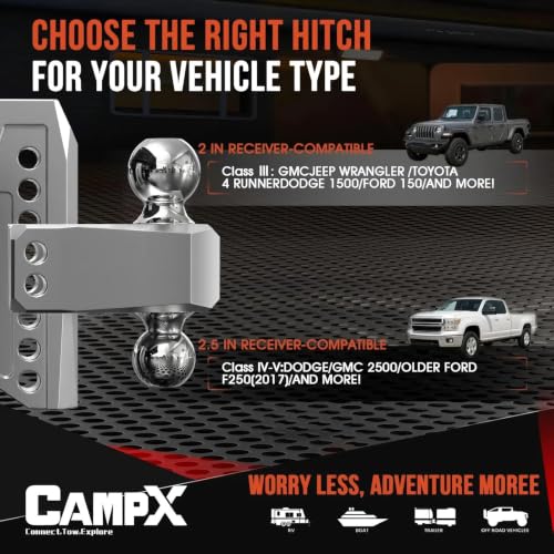 Adjustable Trailer Hitch Fits 2" Receiver 6-Inch Drop/Rise, Silver - color: 2 inch Receiver-Silver