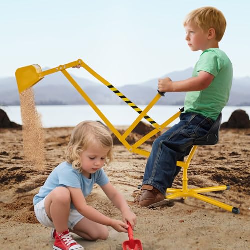 Costzon Sand Digger, Sandbox Excavator Ride On Toy with 360° Rotation X-Shaped Metal Base & 2-Handed Controls for Sand, Dirt, Leaves & Snow, Outdoor Sandbox Digger for Kids 3+ Years Old - style: X-shaped Base