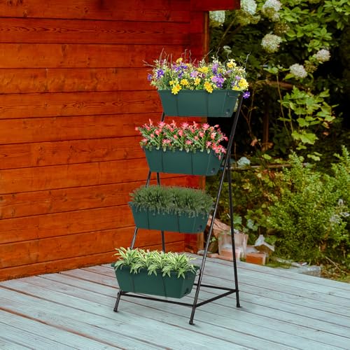 Vertical Raised Garden Bed 4 Tier Garden Planter for Outdoor Plants Standing Garden Planters with Drainage Holes Removable Tray for Herbs Flowers Vegetables Plants (Green) - color: Green