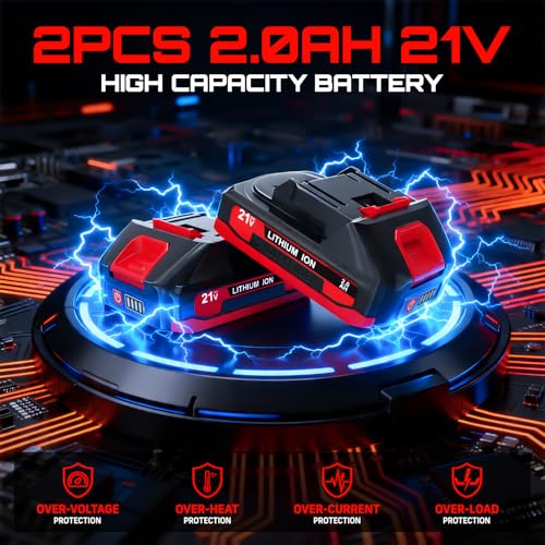 21V Cordless Tiller Cultivator, Lightweight 360RPM Electric Garden Tiller with 2 * 2.0Ah Batteries, 9" Width, 6.6" Depth, 48 Steel Tines Mini Rototiller for Weeding, Gardening & Soil Cultivation Red