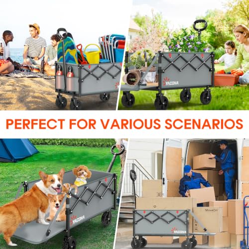 Yozoia Wagons Carts Foldable, 120L Collapsible Wagon Cart with Wheels,Grey - color: Gray, size: 120L