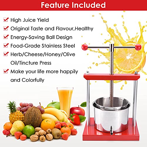 0.53Gal Fruit Press,Cheese Making Press Tincture Herbal Honey Manual Press,2L Apple Cider Wine Press Food Press,Handmade Fruit Crusher Wine Making Kit for Orange Crushes/Vodka/Brandy
