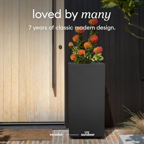 Veradek Block Series Pedestal Planter - Tall Rectangular Outdoor Planter - color: Black, size: 32''H x 15.5''W -2 Pack