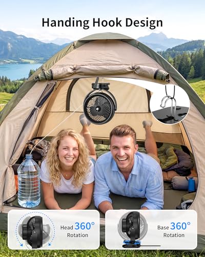 8'' Misting Fan with Clip, 20000mAh Battery Operated Portable Mist Fan, 3 Speeds, 3 Mist Modes, Hook, Silicone strap, Max 90H Runtime for Golf Cart, Canopy, Camping, Outdoor Patios