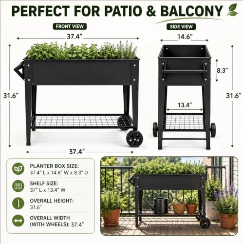 LEETOLLA Elevate 32" Raised Garden Bed with Wheels - color: Black