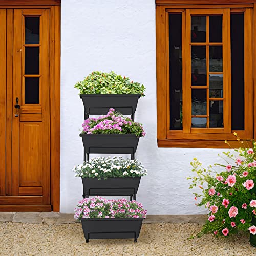 OYEAL Raised Garden Bed 4 Tier Vertical Garden Planters Indoor Outdoor Raised Planter Box with Legs Elevated Herb Garden Planter for Flowers Vegetables Plants, Black - color: Black