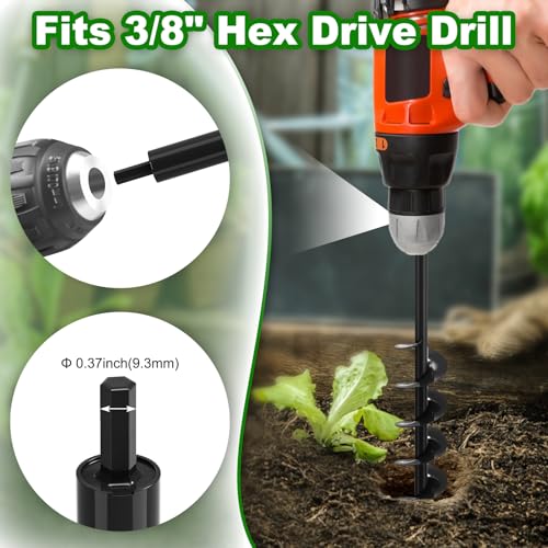 Insaga Auger Drill Bit for Planting 4″ x 32″– Heavy Duty Carbon Steel Spiral Garden Auger for Drill, 3/8″ Hex Drive Plant Auger for Bulbs & Seedlings – 32″ Long Reach Reduces Bending - size: 4″ x 32″