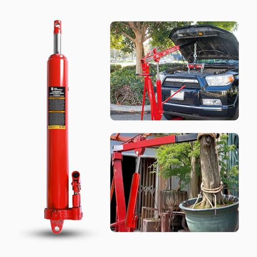 Big RED AQD8DR Hydraulic Long Ram Jack 8 Ton Heavy Duty Engine Hoist Cylinder with Double Piston Pump & Clevis Base- Professional Hydraulic Ram Cylinder for Garage Repair, Auto Shop, Farm Equipment - style: 8 TON/DOUBLE PUMP/New VERSION