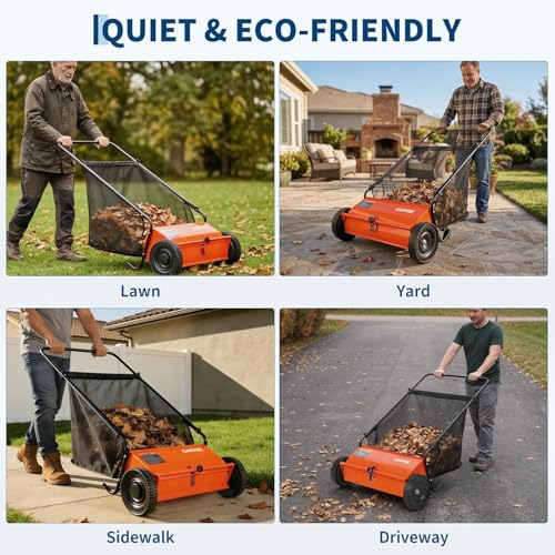 Garvee 26 Inch Push Lawn Sweeper, 7 Cu. ft Grass Cutter Yard Sweeper - color: Orange, size: 26 Inch