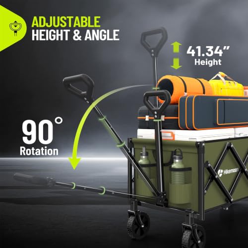 HIKEMOON 43'' Extra Long Folding Wagon with Extended Tailgate, Green - color: Army Green