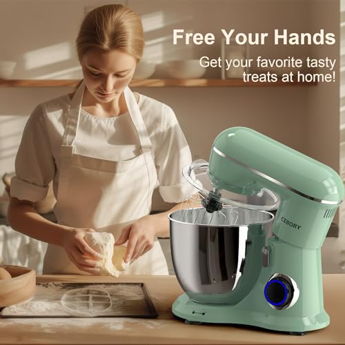 CEBORY 3-IN-1 Electric Stand Mixer, 6.5QT Bowl 660W 10-Speed Kitchen Mixer, Household Food Mixers include Dough Hook, Beater and Whisk, Bread Cake Mixer for Baking and Most Home Cooks, Agave Green - color: Agave Green