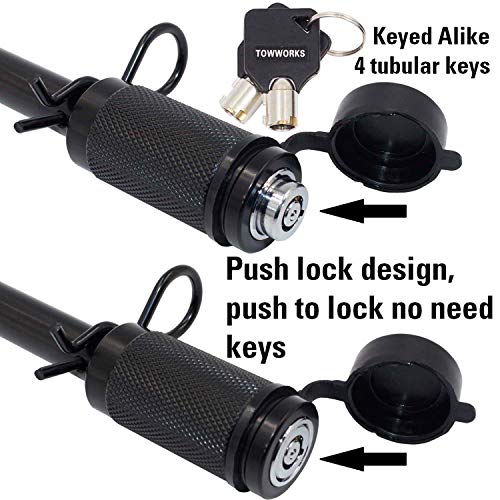 TowWorks 79852 Keyed Alike 5/8" Trailer Hitch Lock Set for Adjustable Channel Mounts, Double Safety Heavy Duty Tow Hitch Receiver Locking Pins fit Class III - V Hitches - color: Black 5/8" Adjustable