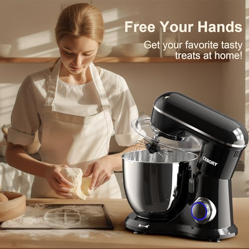 CEBORY 3-IN-1 Electric Stand Mixer, 6.5QT Bowl 660W 10-Speed Kitchen Mixer, Household Food Mixers include Dough Hook, Beater and Whisk, Bread Cake Mixer for Baking and Most Home Cooks, Black - color: Black
